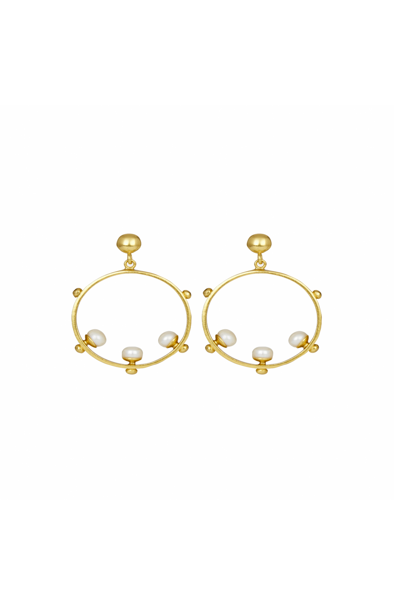 Ottoman Hands Aristea Bead Hoop Earrings, Main, color, Brass