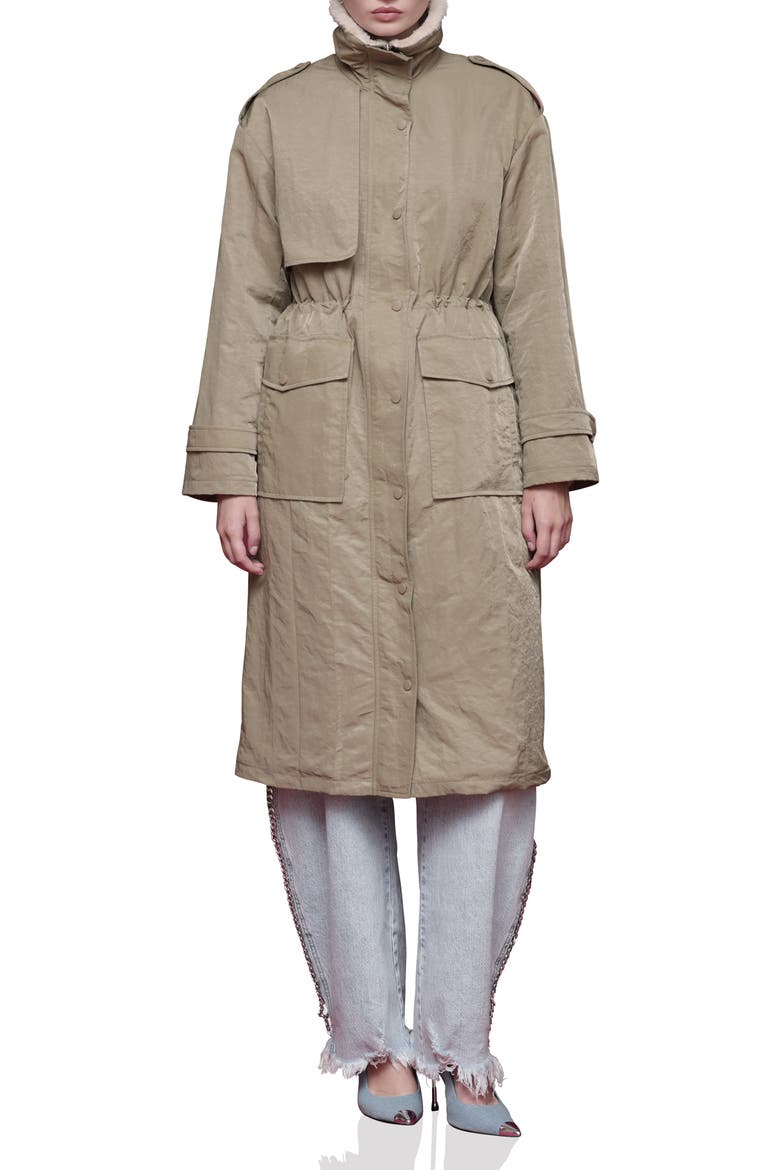 Faux Fur Trim Water Resistant Anorak, Alternate, color, STONE