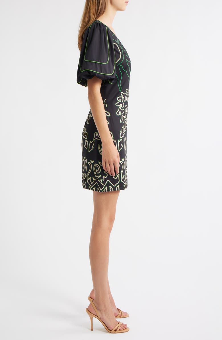 CIEBON Rochelle Floral Print Minidress, Alternate, color, Black/ Green