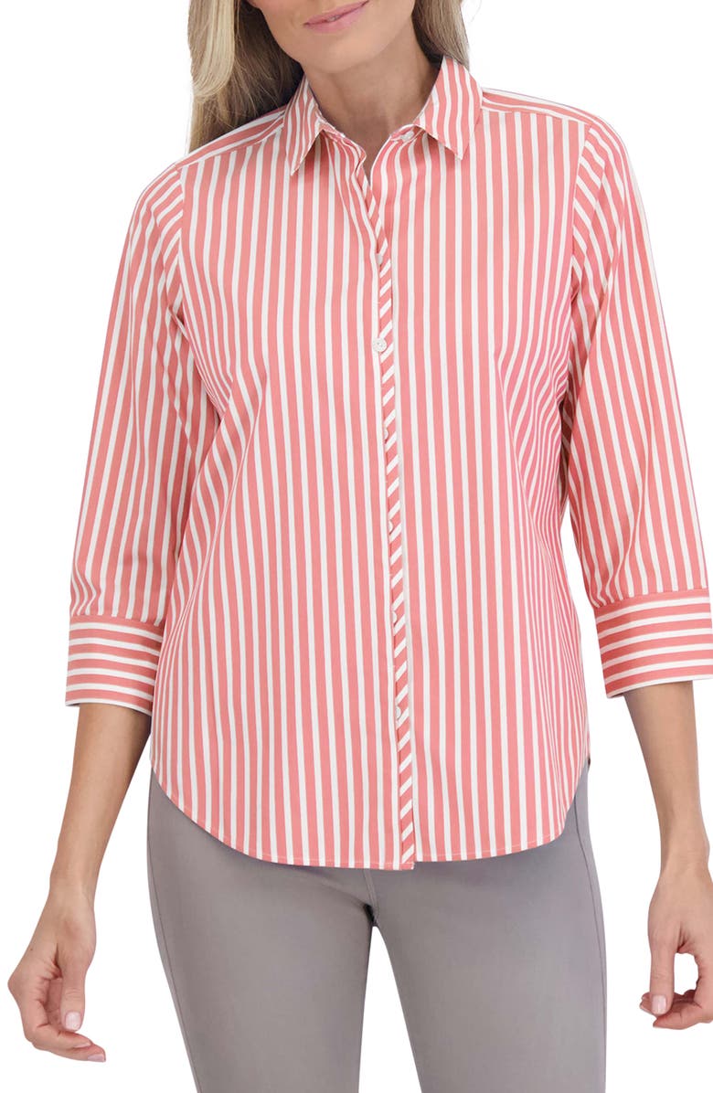 Foxcroft Charlie Stripe Button-Up Shirt, Main, color, Tangerine
