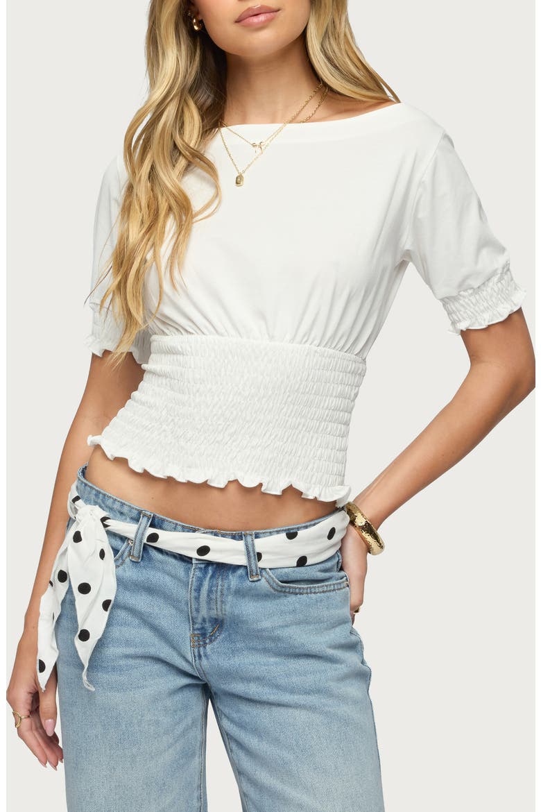 Emanuelle Smocked Crop Top, Main, color, WHITE
