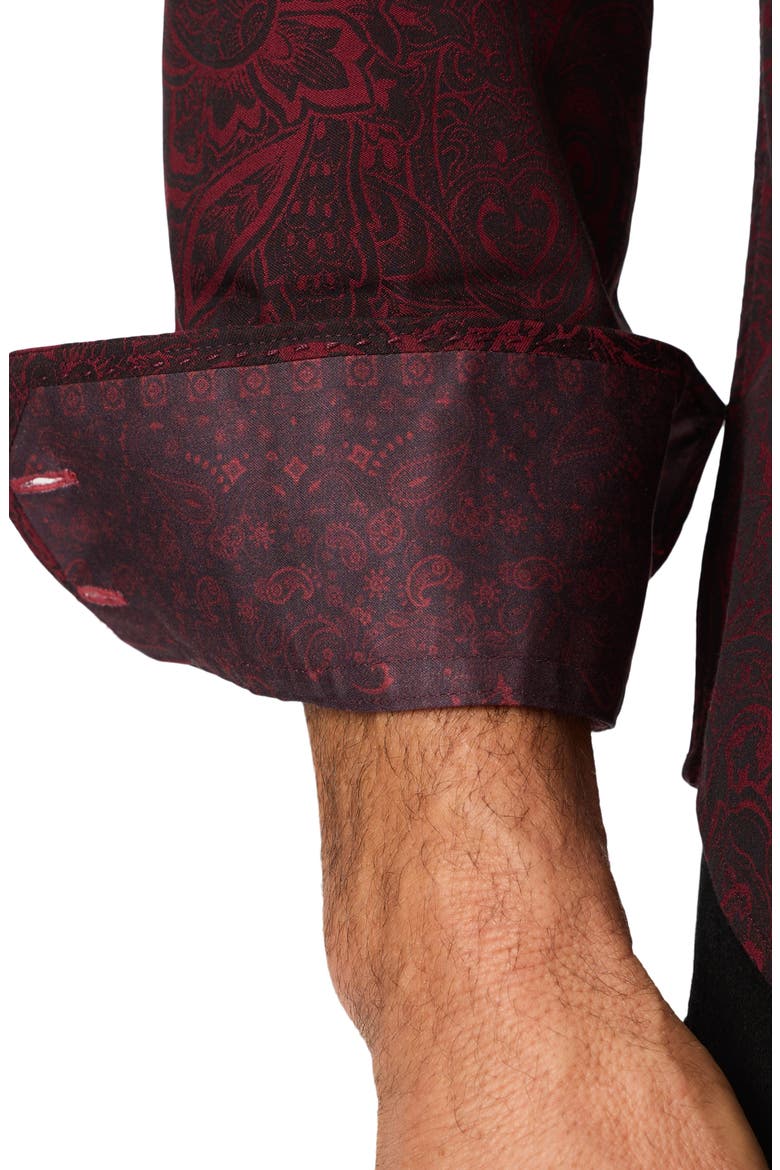 Hudson Paisley Stretch Cotton Button-Up Shirt, Alternate, color, BURGUNDY