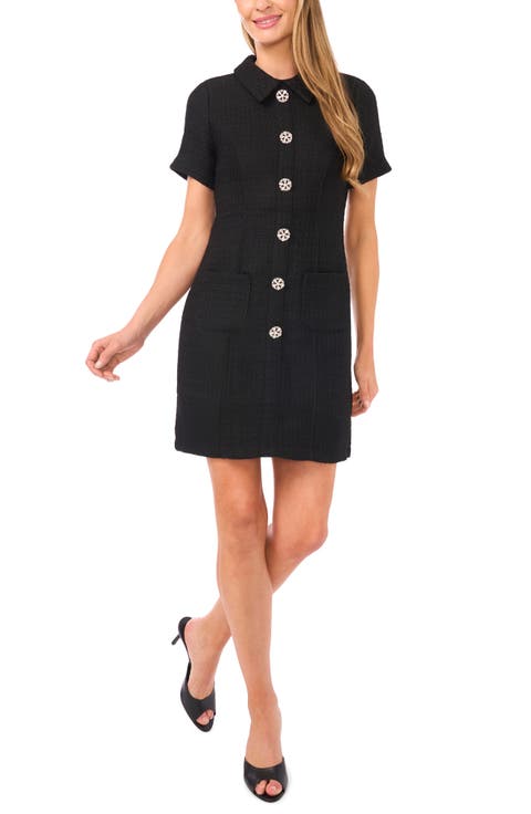 Rhinestone Button Bouclé Minidress