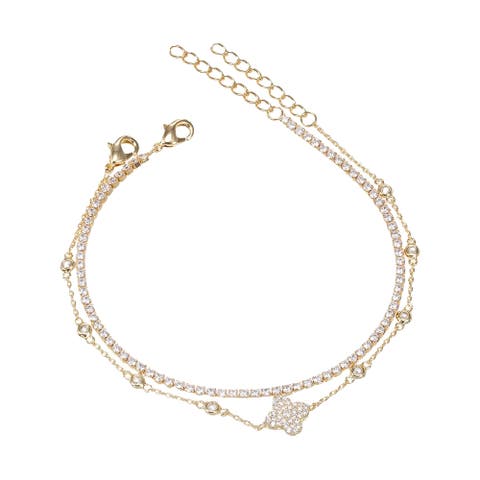 Tennis X CZ Clover Bracelet Combo Set
