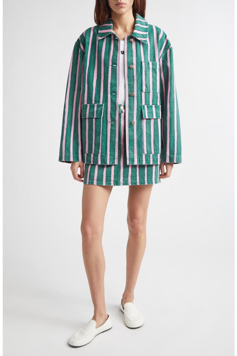 Ruudut Stripe Denim Miniskirt, Alternate, color, GREEN PINK