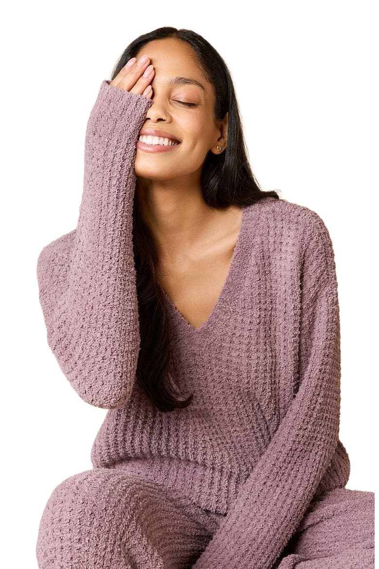 Waffle Marshmallow V-Neck Lounge Set, Alternate, color, Driftwood