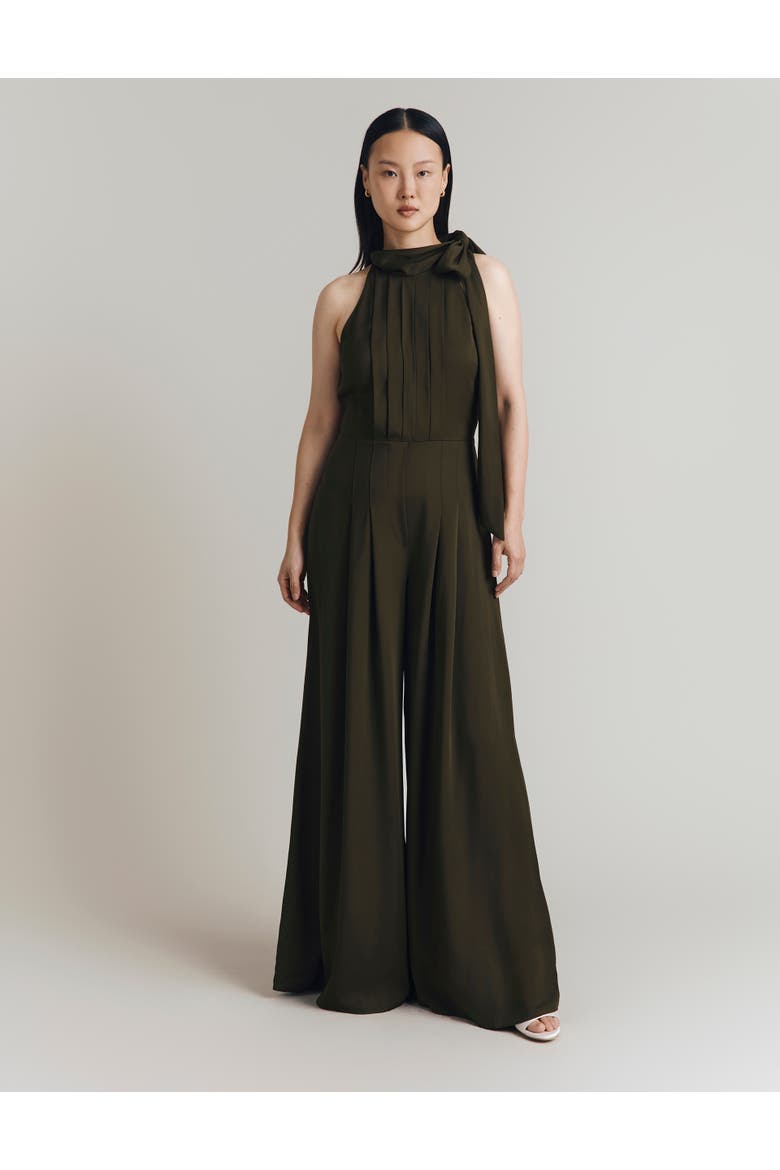 Myla Crepe Halter Neck Jumpsuit, Alternate, color, Dark Green