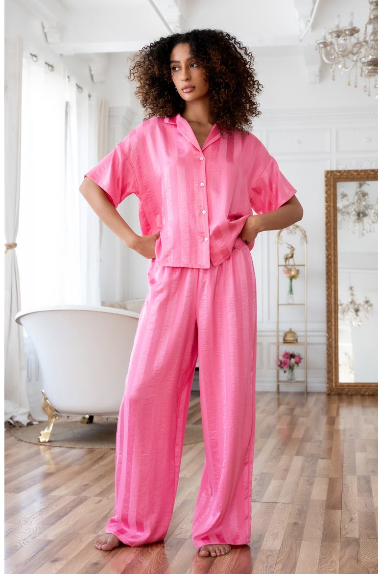 Stripe Jacquard Button-Up Top & Pants Pajamas, Alternate, color, PINK