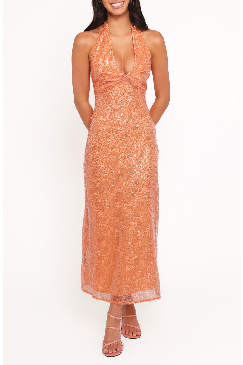 Eisley Halter Midi Dress, Main, color, ORANGE SEQUIN