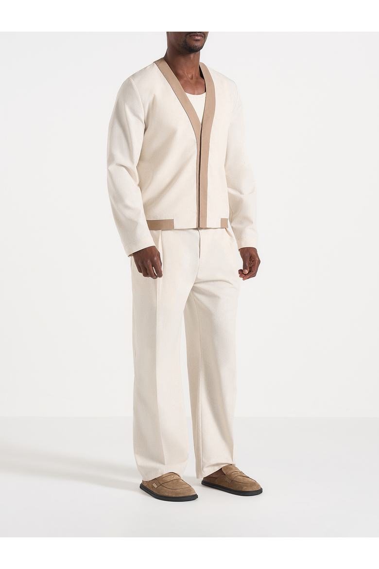 Clovis Linen Cardigan With Contrast Placket, Main, color, Natural