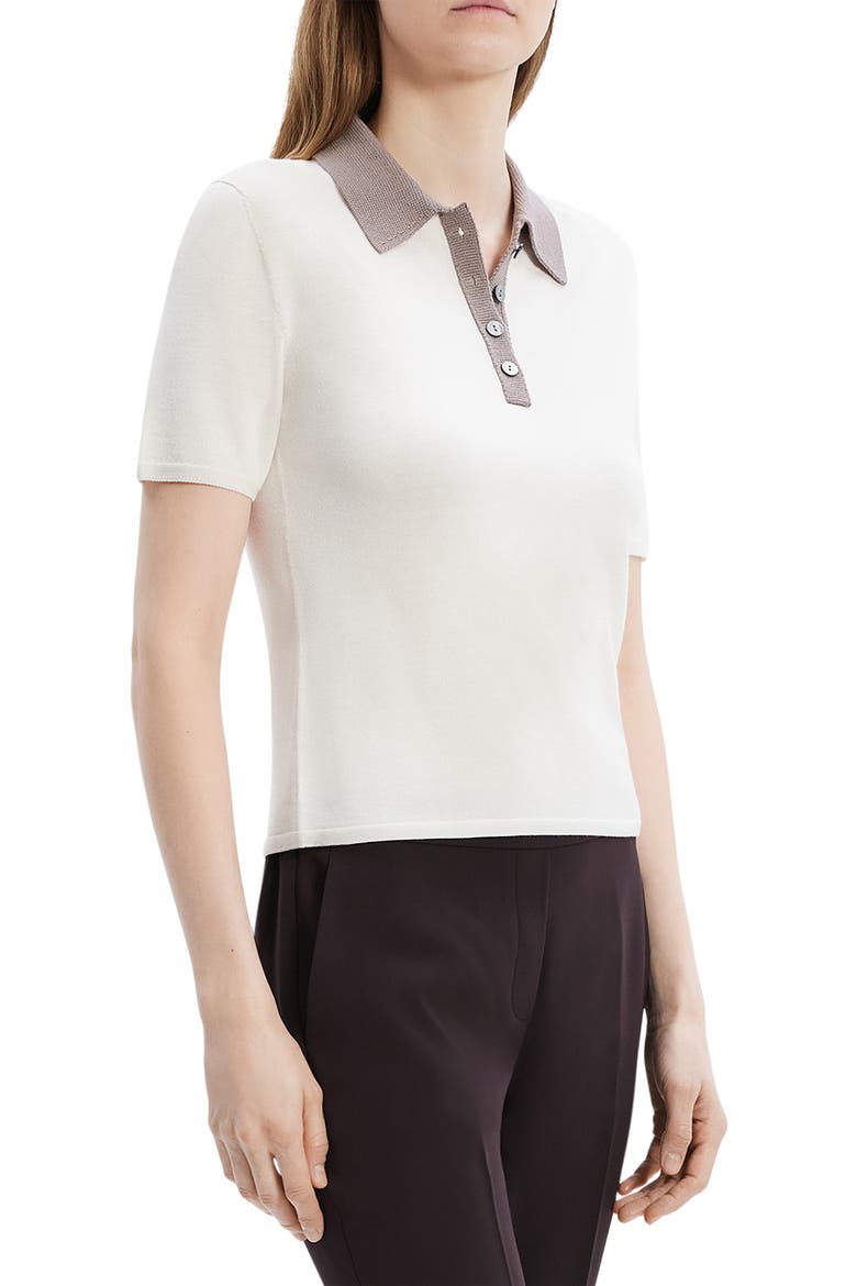 Contrast Wool Blend Polo Sweater, Alternate, color, IVORY/ CINDER