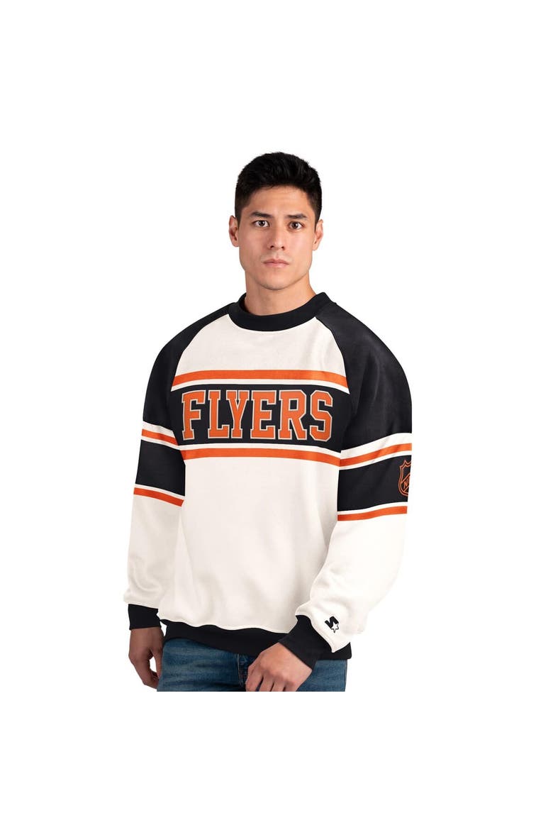 Men's Starter  White Philadelphia Flyers Defense Fleece Crewneck Sweatshirt, Main, color, White