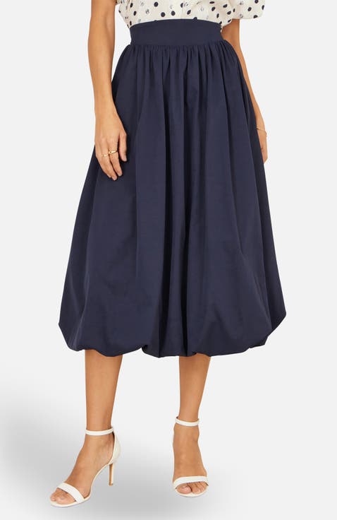 Satin Bubble Hem Midi Skirt
