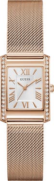 GUESS Crystal Bezel Tank Mesh Strap Watch, 17mm x 23mm