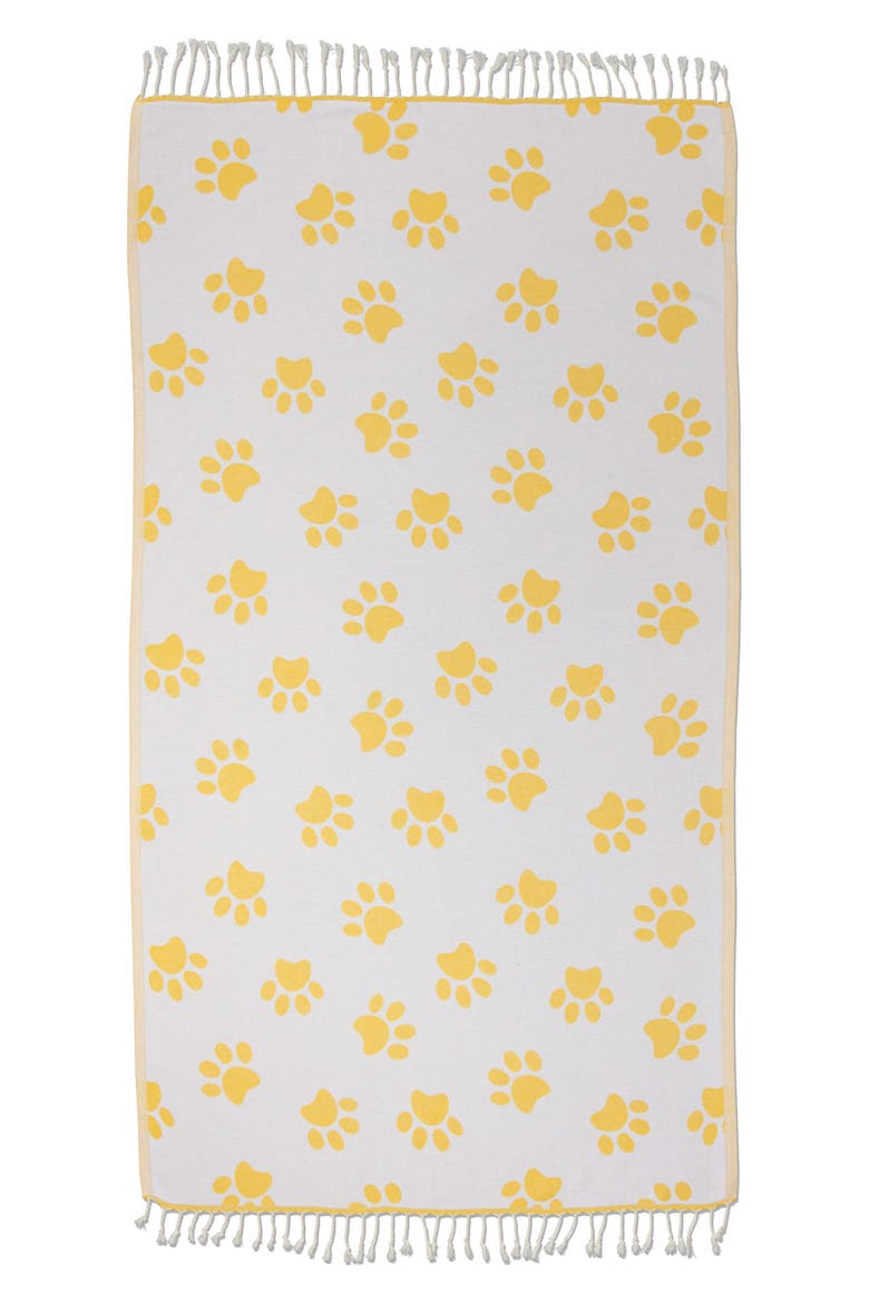 Paw Print Organic Cotton Turkish Towel, Alternate, color, Yellow