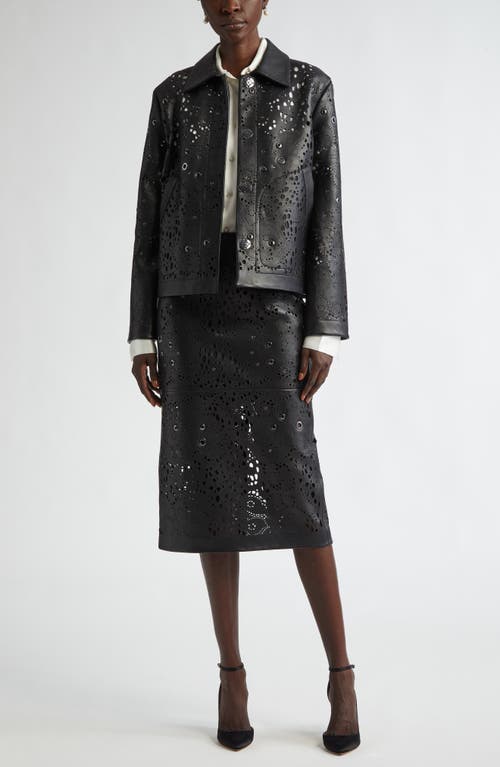 St John Lace Grommet Leather Jacket In Black