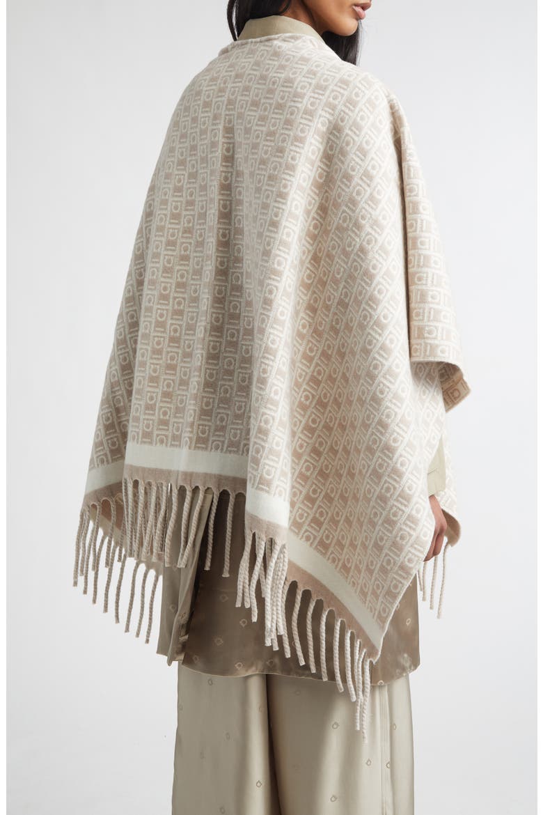 Gancini Monogram Wool Fringe Cape, Alternate, color, MASCARPONE