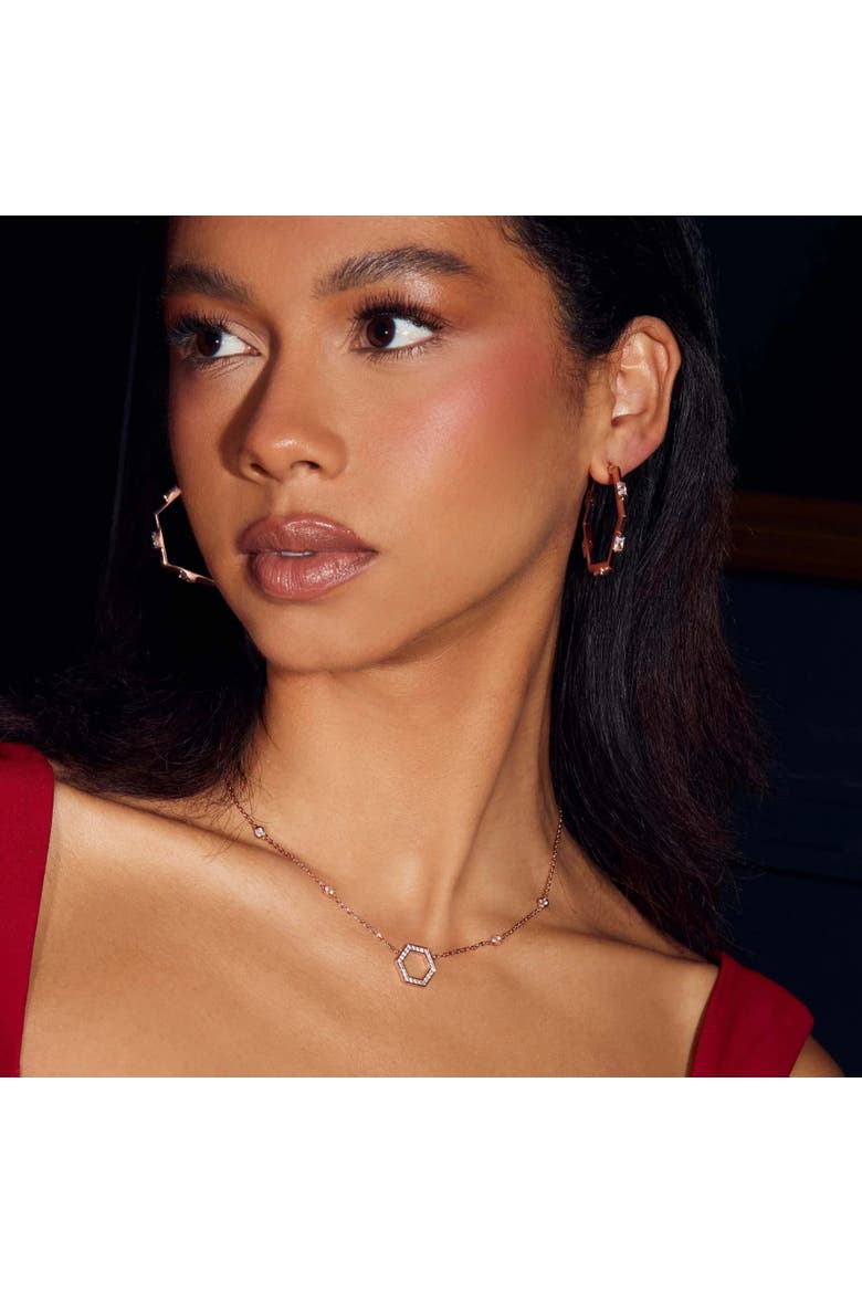 The Claire Hoop M Earrings, Alternate, color, Rose Gold White CZ