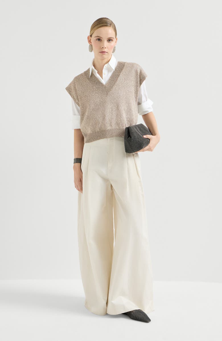 Brunello Cucinelli Linen and cotton Diamond yarn sweater, Alternate, color, Light Brown