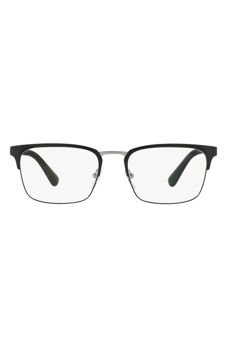 Prada Heritage 56mm Square Optical Glasses, Main, color, Matte Black
