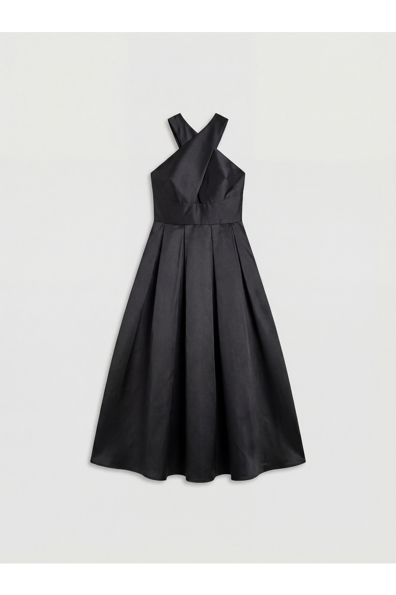Halter Neck Fit & Flare Midi Dress, Alternate, color, Black