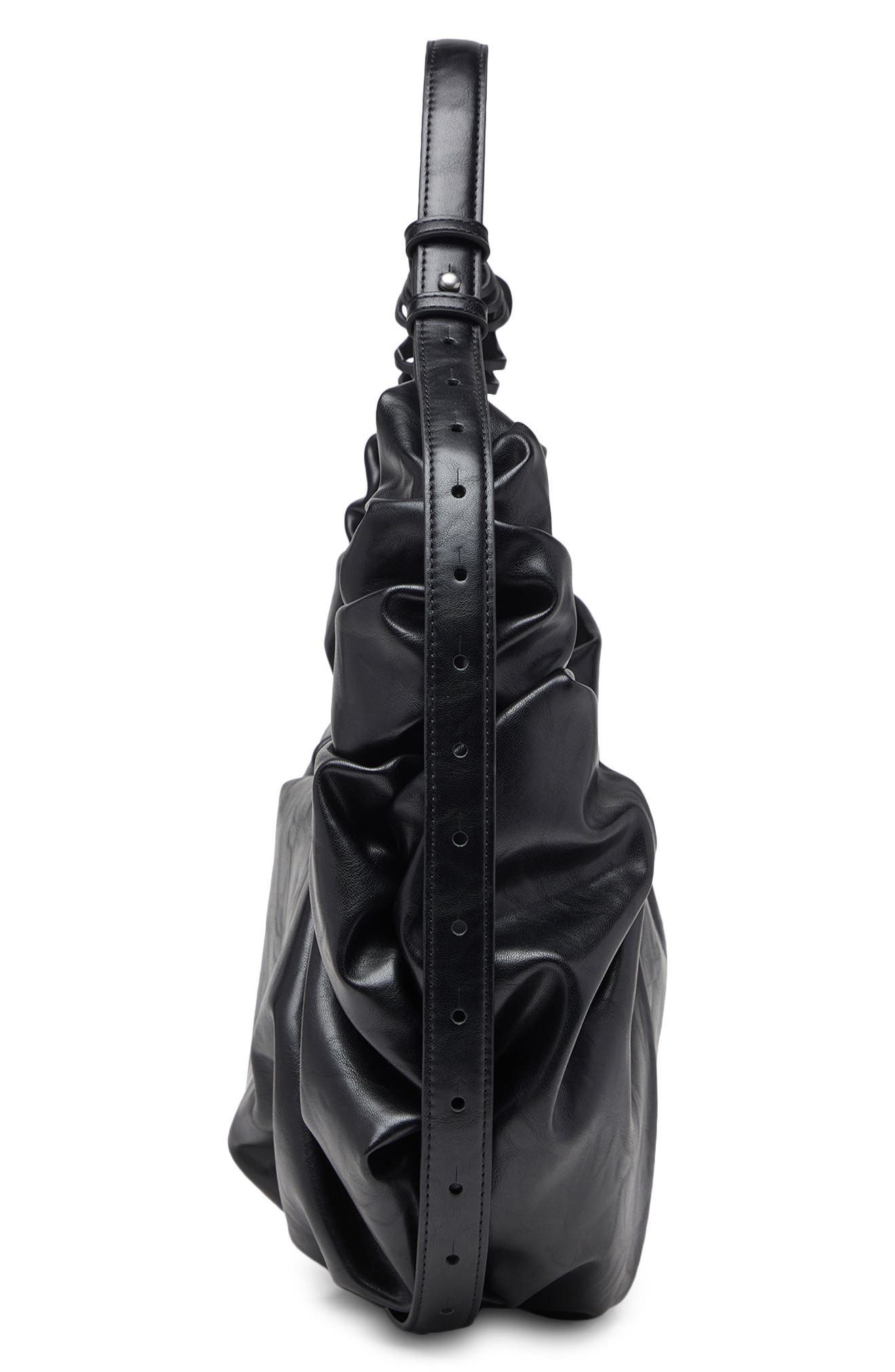 Grab-D Large Faux Leather Hobo Shoulder Bag, Alternate, color, BLACK