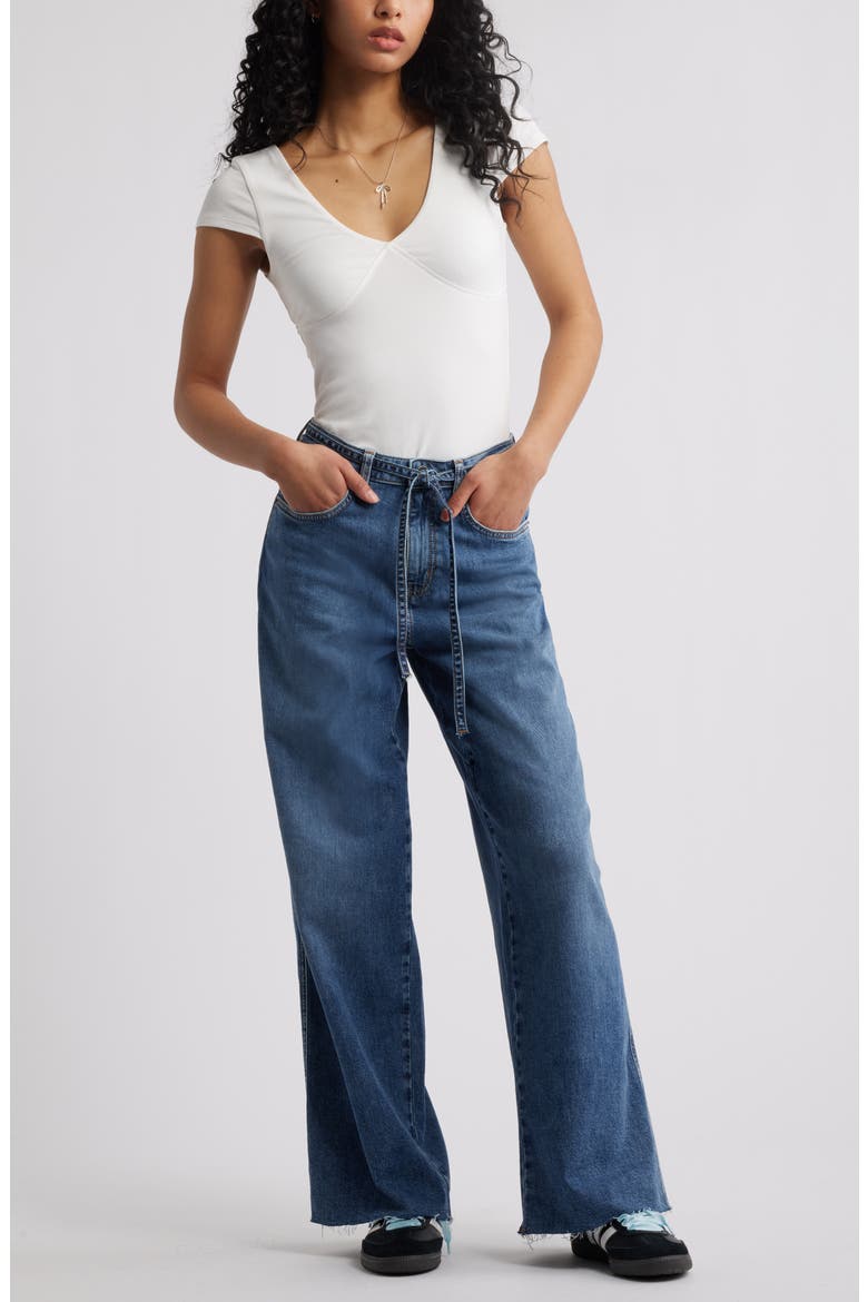 Tie-Waist High Rise Wide Leg Jeans, Alternate, color, JAMES WASH