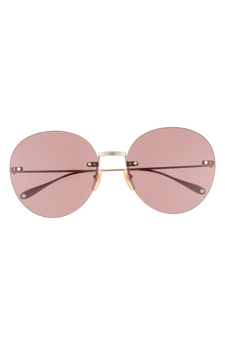 Gucci 60mm Round Sunglasses, Main, color, Gold Gold Brown