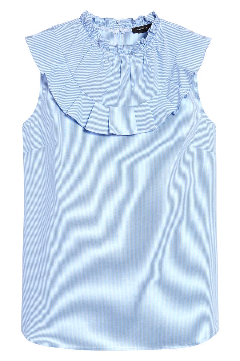 Ruffle Yoke Sleeveless Top, Main, color, BLUE- WHITE STRIPE