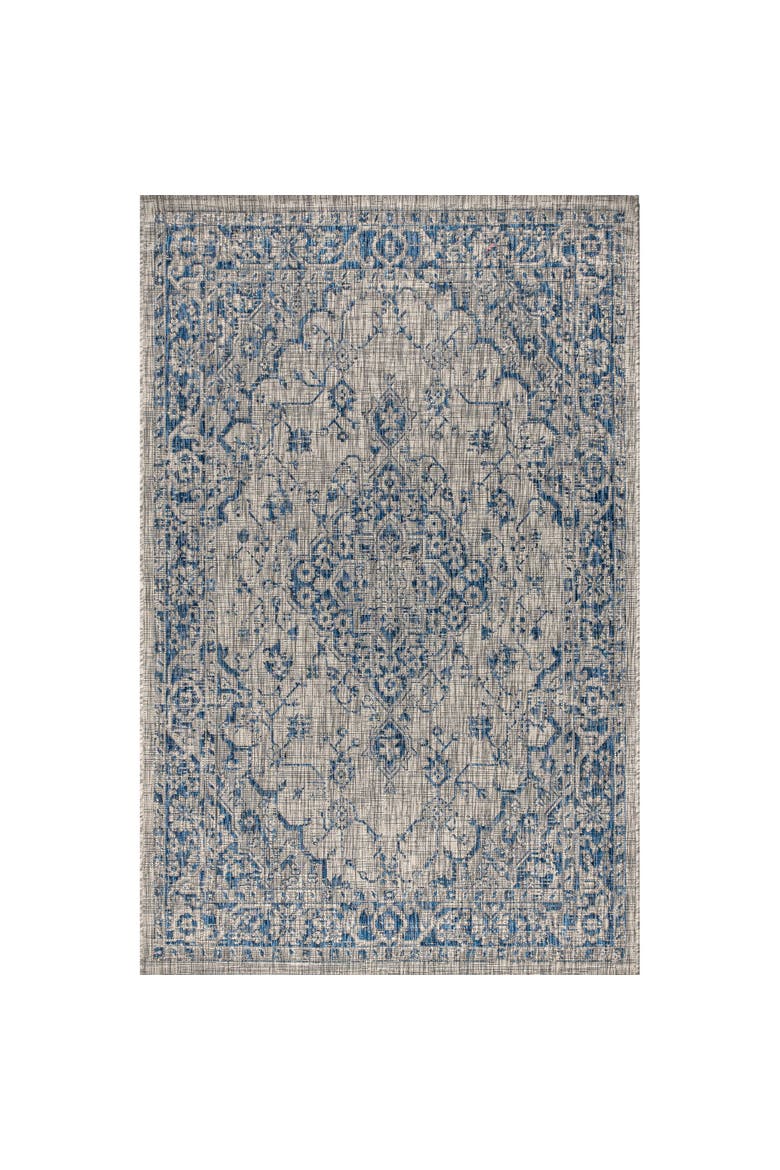 Rozetta Boho Medallion Textured Weave Indoor/Outdoor Area Rug, Main, color, Gray/Navy