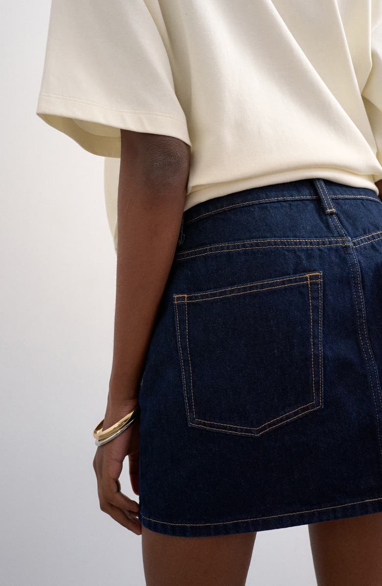 Topshop Plemet Cotton Denim Miniskirt, Alternate, color, Mblue