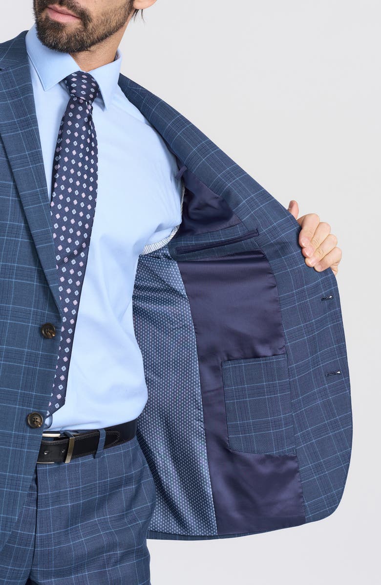 SAVILE ROW CO Blue Plaid Print Trim-Fit Suit, Alternate, color, Blue