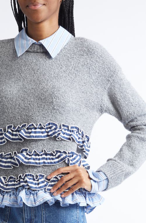 Cinq À Sept Leina Ruffled Striped Sweater In Gray