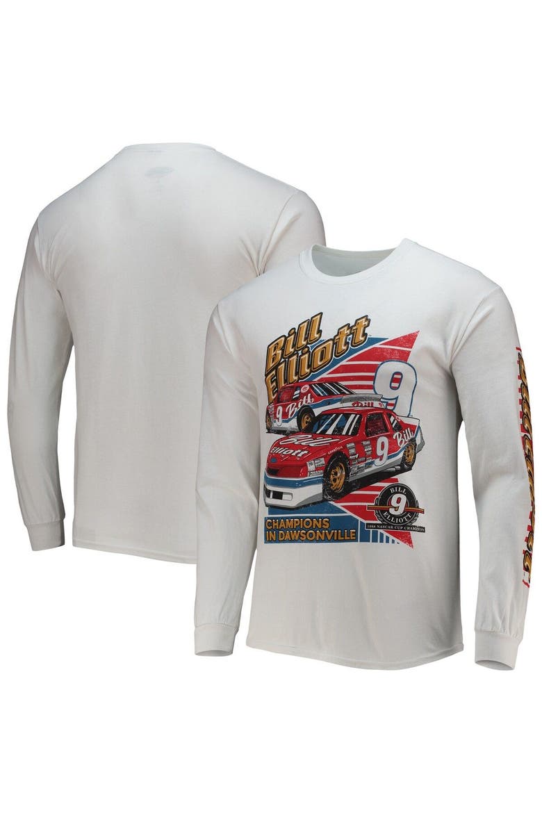 Men's Checkered Flag White Bill Elliott 2-Spot Long Sleeve T-Shirt, Main, color, White