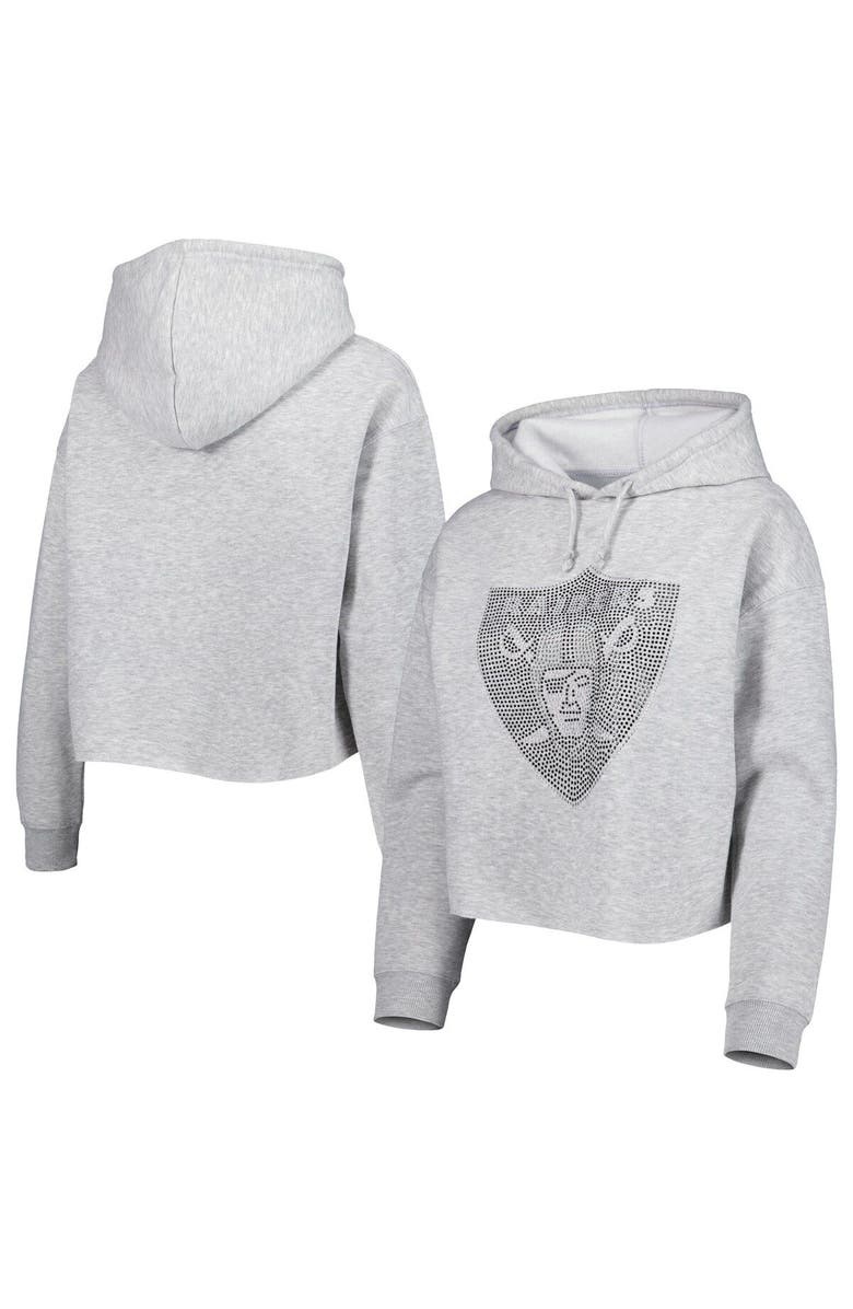 CUCE Women's Cuce Silver Las Vegas Raiders Crystal Logo Cropped Pullover Hoodie, Main, color, 