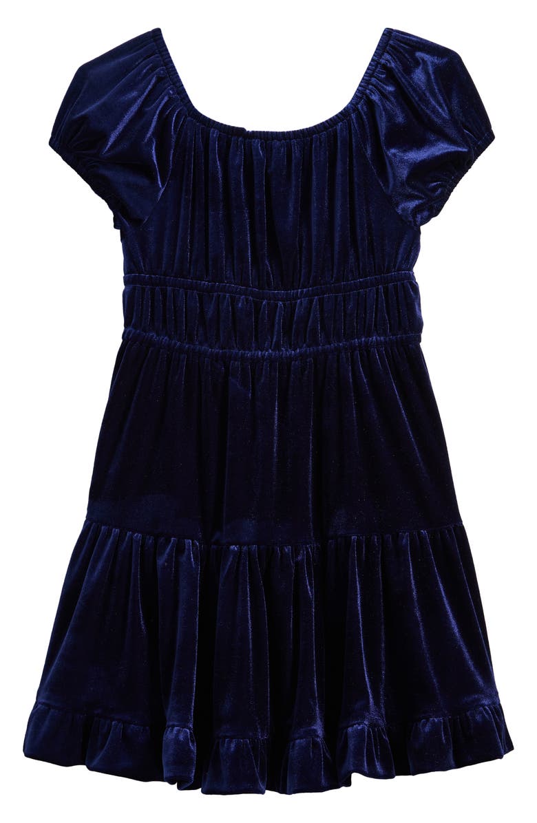 Ava & Yelly Kids' Tiered Velvet Babydoll Party Dress, Alternate, color, Navy