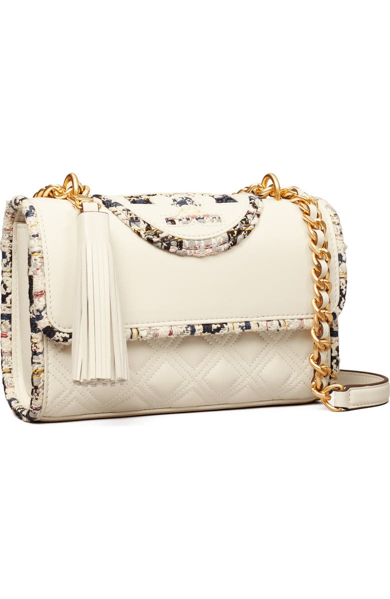 Tory Burch Small Fleming Convertible Leather & Tweed Shoulder Bag, Alternate, color,