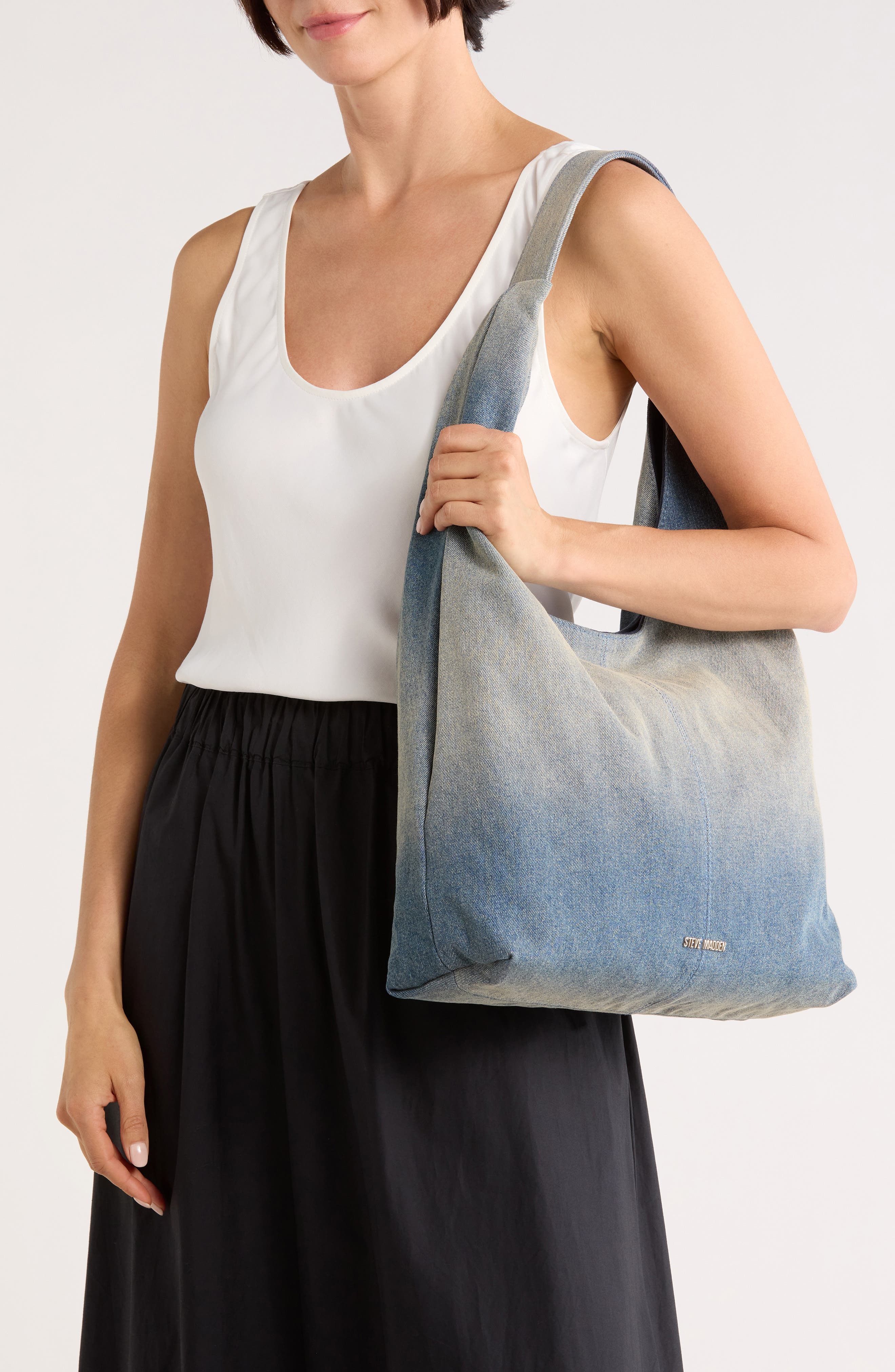 Steve Madden Niccola Denim Hobo Shoulder Bag & Pouch, Alternate, color, Denim