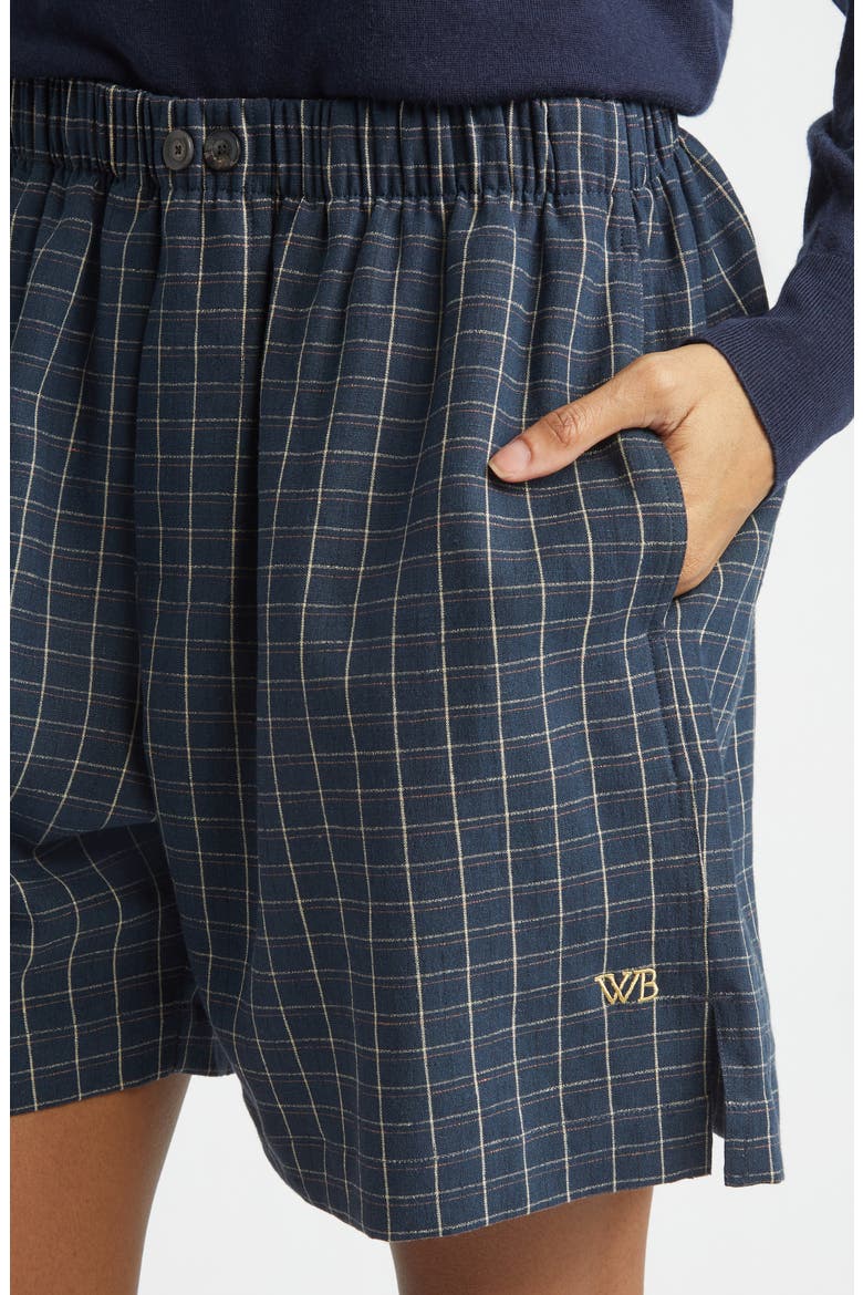 Sunday Check Linen Shorts, Alternate, color, NAVY / IVORY / RUST