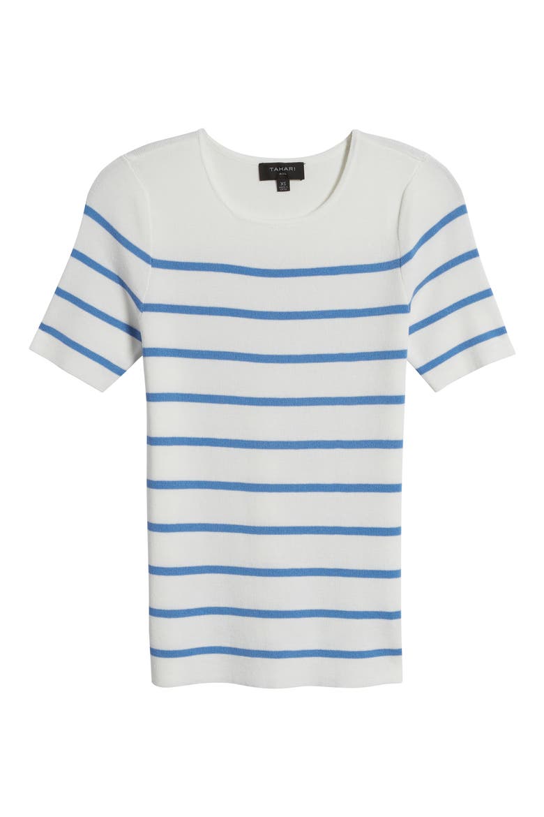 Stripe Short Sleeve Sweater, Alternate, color, IVORY SUMMER SKY