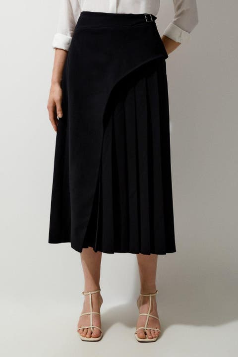 Buckle Detail Pleated Midi Skirt