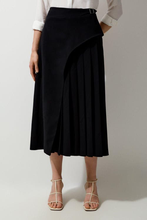 Karen Millen Buckle Detail Pleated Midi Skirt In Black