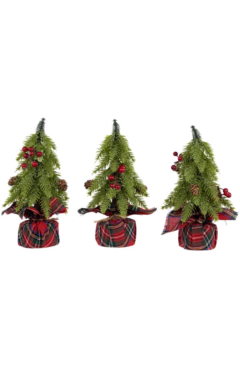 Northlight Mini Downswept Pine Artificial Christmas Trees with Pine Cones - 9" - Set of 3, Main, color, Green