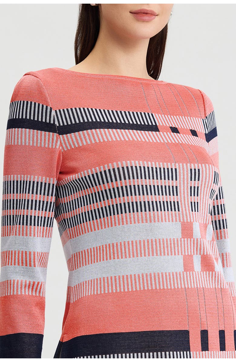 Ming Wang Classic Jacquard Colorblock Soft Knit Tunic, Alternate, color, Sunkist Coral/White/Indigo