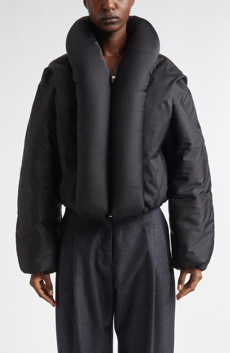 Alaïa Padded Taffeta Bomber Jacket, Main, color, Noir Alaia