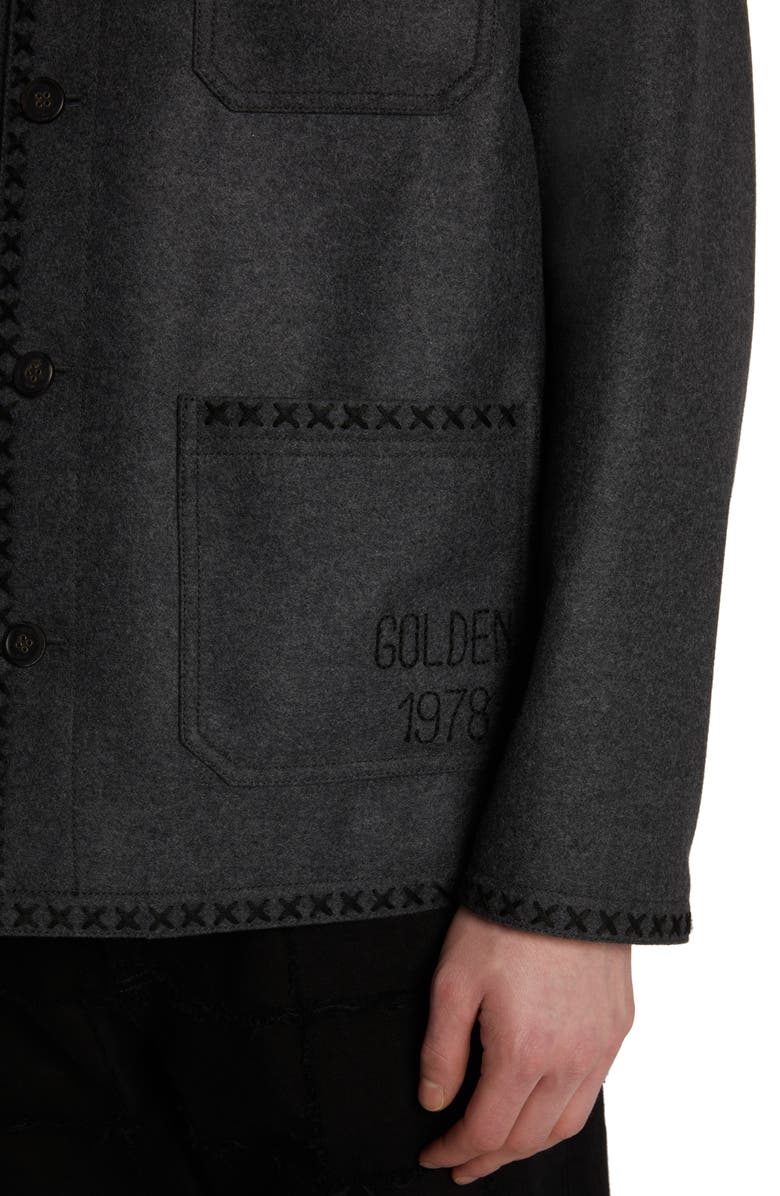 Golden Goose Journey Embroidered Virgin Wool Work Jacket, Alternate, color, Melange Dark Grey