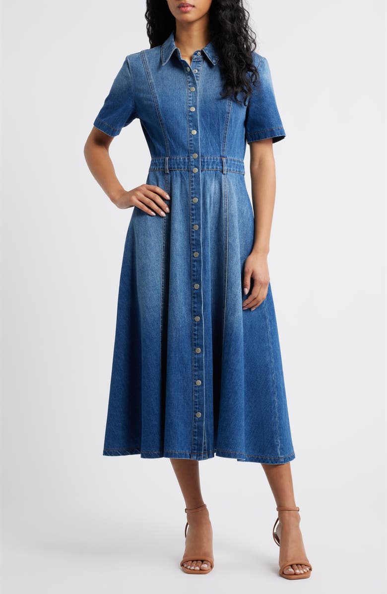 FREEMARKET Denim Shirtdress, Main, color, Medium Denim