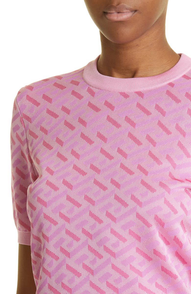 Versace Greca Monogram Jacquard Short Sleeve Silk Blend Sweater, Alternate, color,
