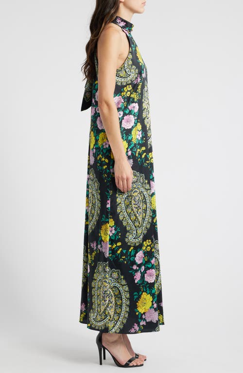 Kobi Halperin Genesis Neck-tie Paisley Maxi Halter Dress In Black Multi