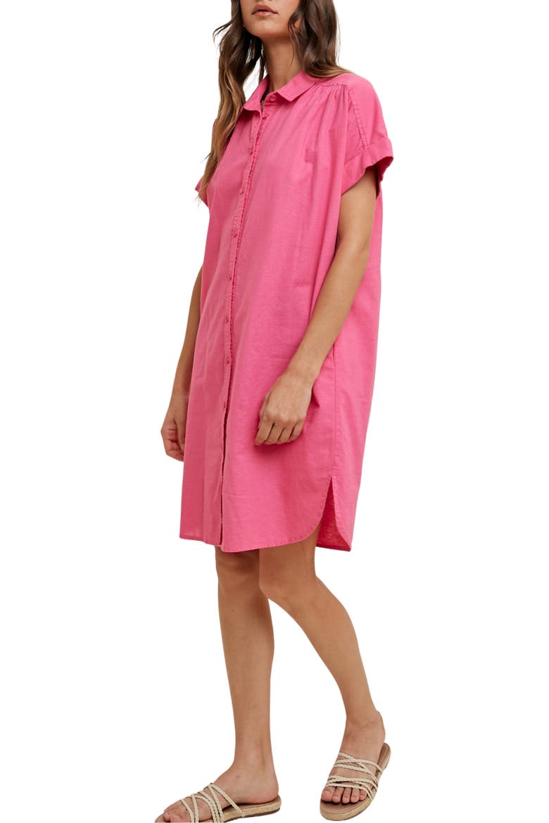 Linen & Cotton Blend Mini Shirtdress, Alternate, color, FUCHSIA